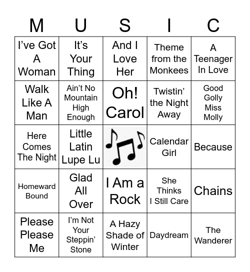 1960's Bingo Card