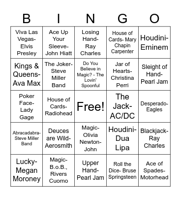 Play Your Hand Music Bingo Card