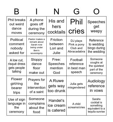 Sarah Wedding Bingo Card