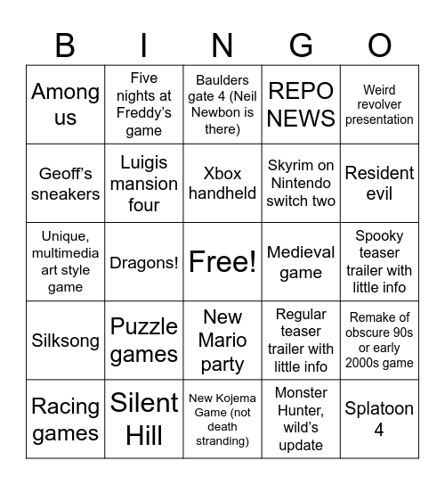 SummerGameFest 2025 Bingo Card