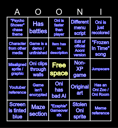 Aooni Fangame Bingo! (by Logatron64) Bingo Card