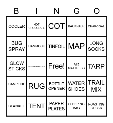 CAMPING Bingo Card