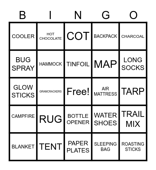 CAMPING Bingo Card