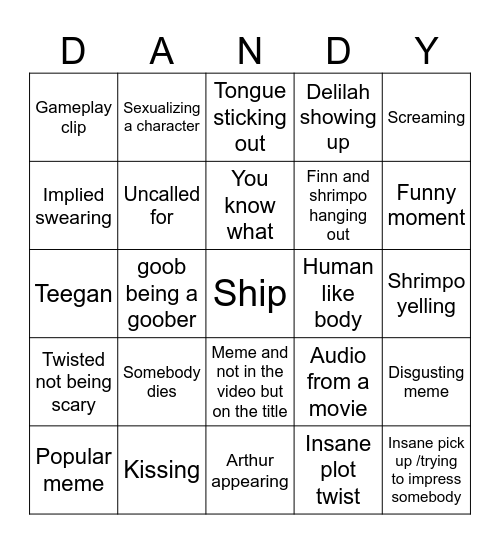 Dandy's world bingo Card
