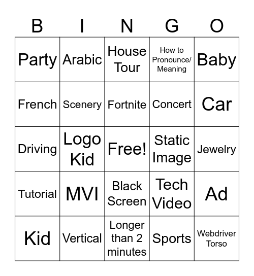 Untitled Bingo Card