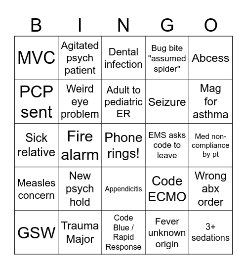 ER Bingo Card