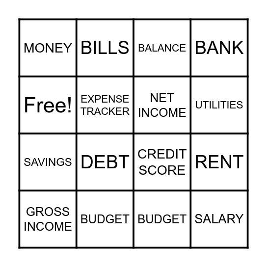 BUDGET BINGO Card