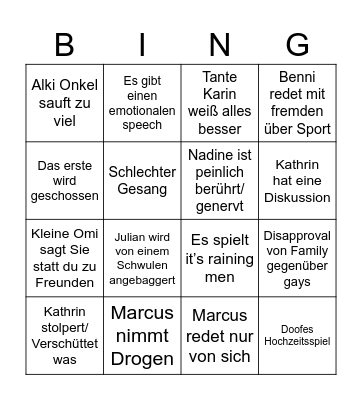 Hochzeit Bingo Card