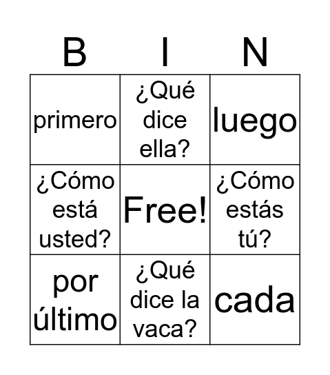 REPASO Bingo Card