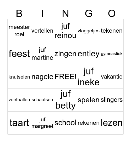 Juf Margreet verjaardag Bingo Card