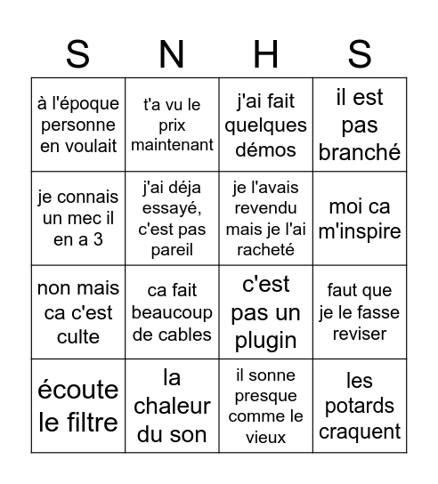 bingo des gens qui entassent des synthés Bingo Card