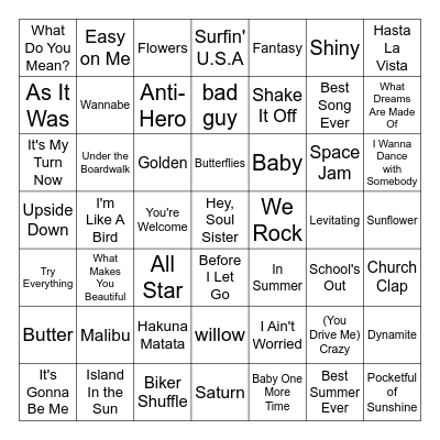 Summer Music Bingo Card