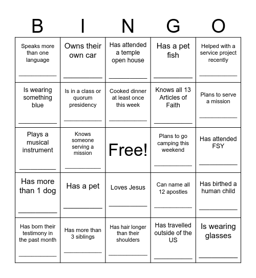 HUMAN BINGO Card