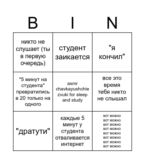 предзащита но ты препод Bingo Card