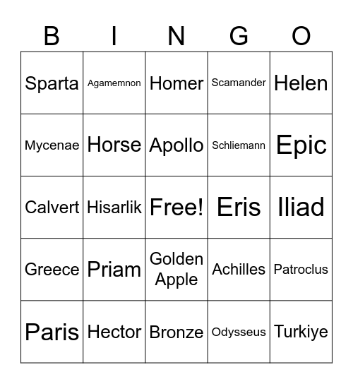 Troy Revision Bingo Card