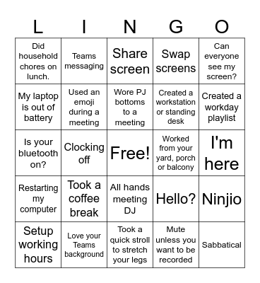 REMOTE WORK Bingo Card