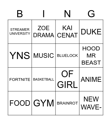 tiktok bingo Card