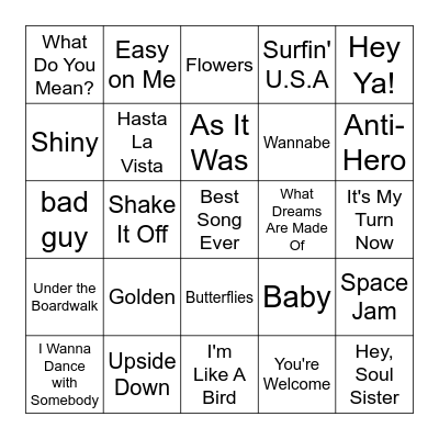 Summer Music Bingo Card