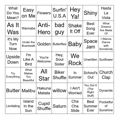 Summer Music Bingo Card