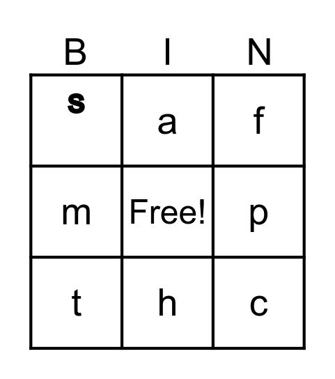 Letter Sounds Bingo Card