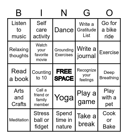Coping Skills Bingo Card