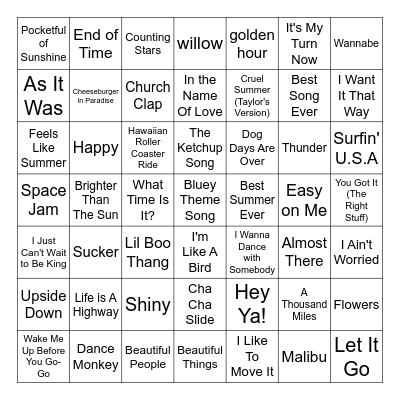 Summer Music Bingo Card