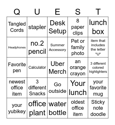 UBER OFFICE SCAVANGER HUNT Bingo Card