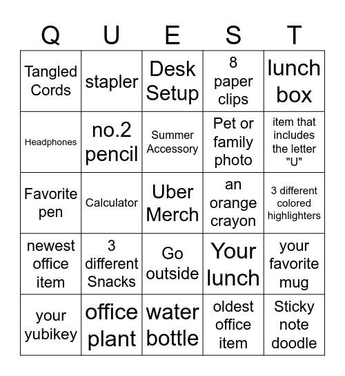 UBER OFFICE SCAVANGER HUNT Bingo Card