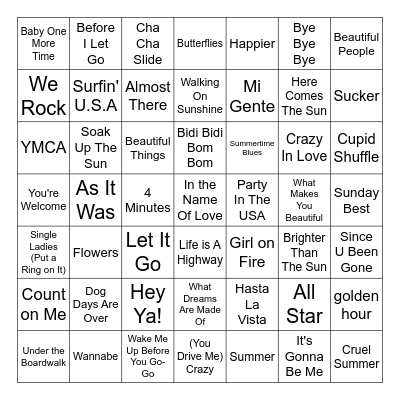 Summer Music Bingo Card