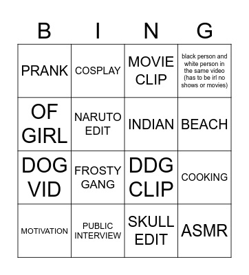 TIKTOK Bingo Card