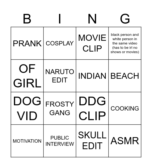 TIKTOK Bingo Card