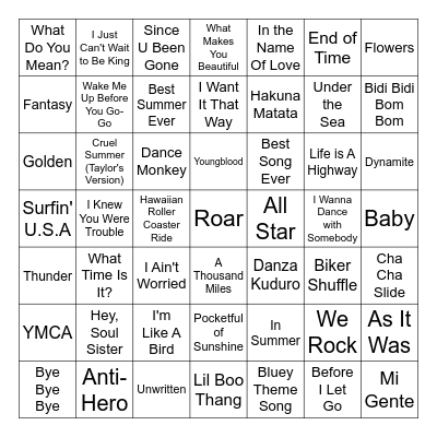 Summer Music Bingo Card