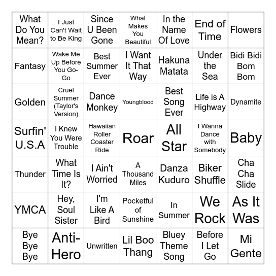 Summer Music Bingo Card