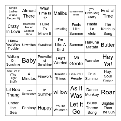 Summer Music Bingo Card