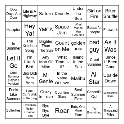 Summer Music Bingo Card