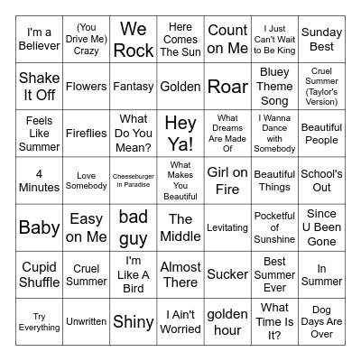 Summer Music Bingo Card