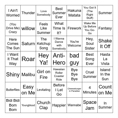 Summer Music Bingo Card