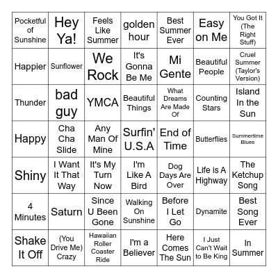 Summer Music Bingo Card