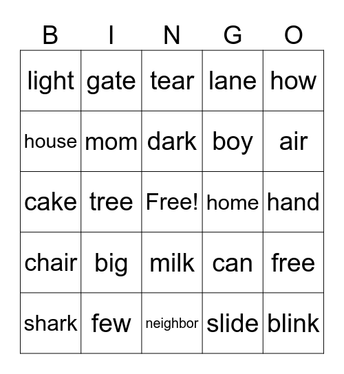 phonics Bingo Card