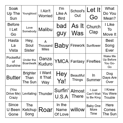 Summer Music Bingo Card