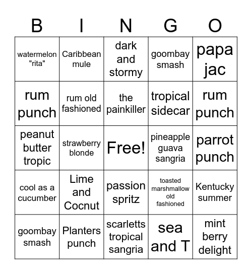 lime and Coconut Bingo Card