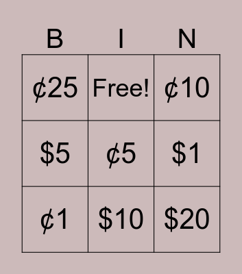 Money bingo Card