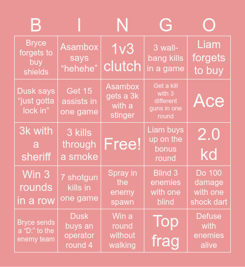 Valorant Bingo Card