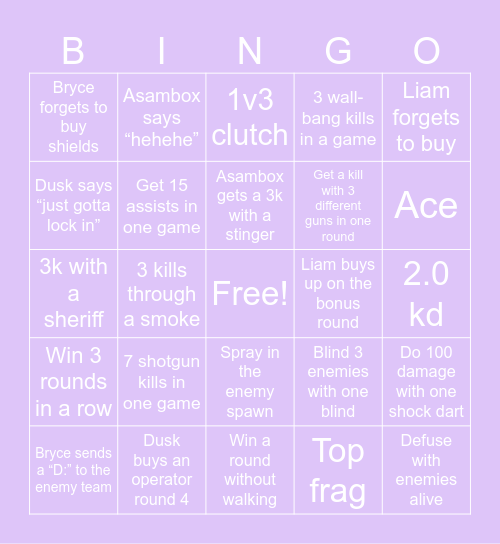 Valorant Bingo Card