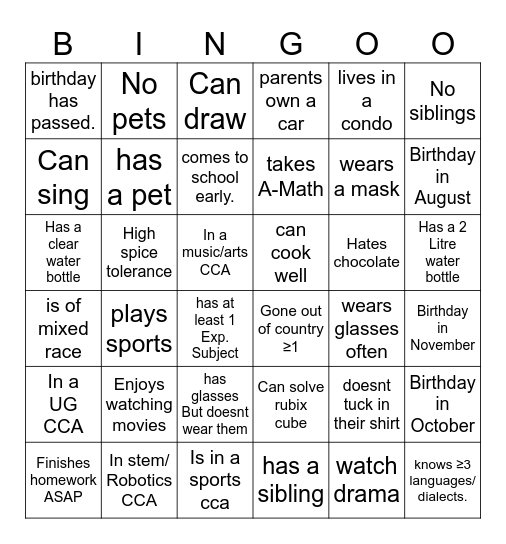 Untitled Bingo Card