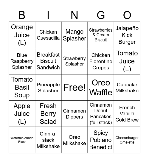 IHOP BINGO Card