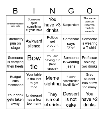 Lee Dinner 2025 Edition Bingo Card