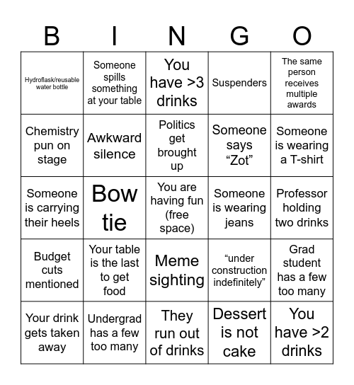 Lee Dinner 2025 Edition Bingo Card