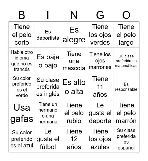 Bingo de presentación Bingo Card