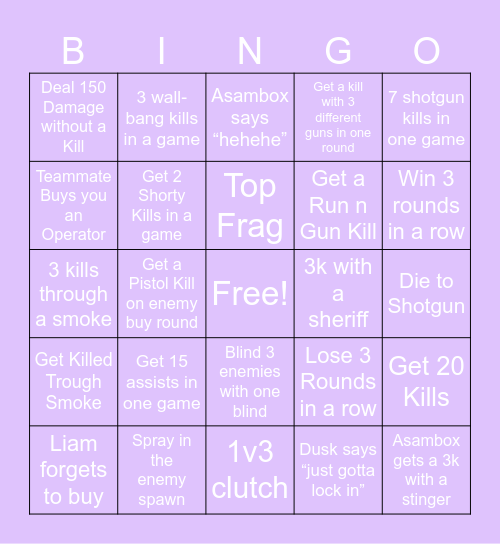 Valorant Bingo Card